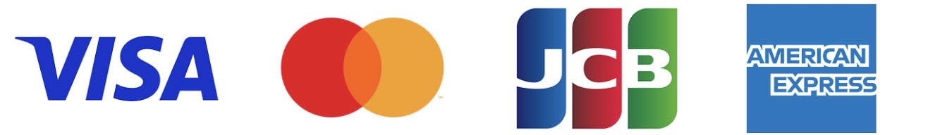 オフィシャルドライブ鹿児島の受講料支払いに利用可能なクレジットカード（VISA, Mastercard, JCB, AMEX）。