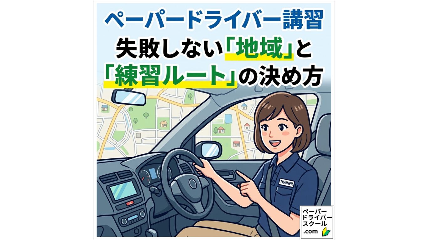 ペーパードライバー講習における失敗しない地域と練習ルートの決め方を解説する指導員のイラスト