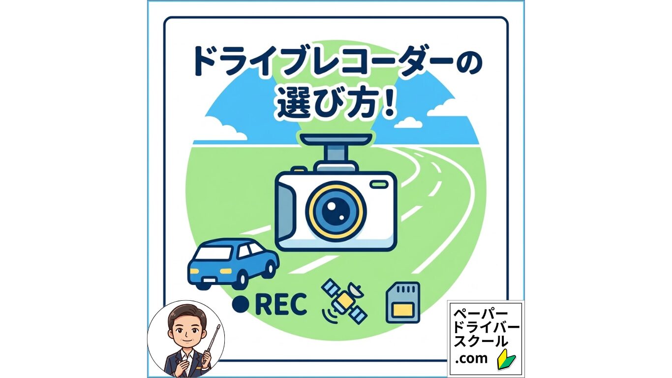 道路や青い車を背景にしたシンプルなドライブレコーダーのイラスト